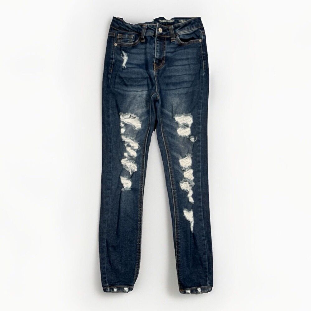 Vanilla Star Jeans Juniors 26/3 High Rise Skinny Distressed Blue Measure 25 x 25